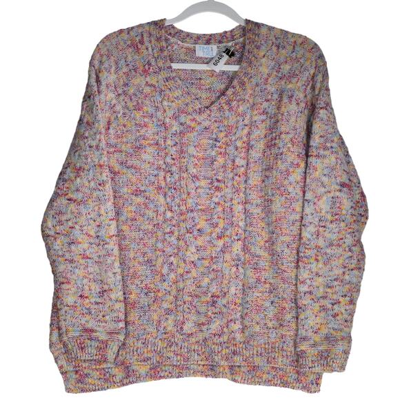 Time Tru Tunic Sweater Women XXL Pastel Cable Knit V Neck Boho Cozy Soft Girl - Picture 1 of 8